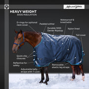 1200D Heavyweight 300g Euro Cut Horse Winter Turnout Blanket - Waterproof & Breathable