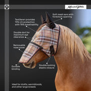Draft Horse Fly Mask with Long Nose, Ears & 73% UV Protection