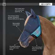 UViator CatchMask Fly Mask with Long Nose, Ears & 90% UV Protection