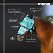 Fly Mask with Long Nose, Ears & 73% UV Protection